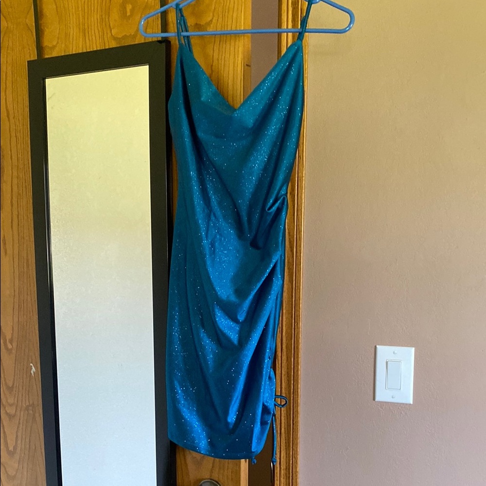 Honey and Rosie Sparkling Teal Mini Dress